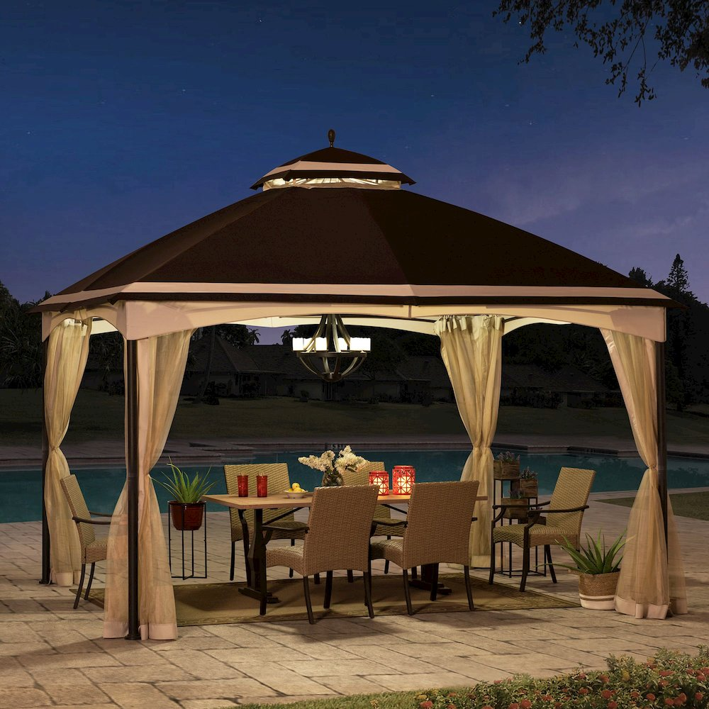 10.5 ft. x 13 ft. Brown and Tan 2-tier Steel Gazebo