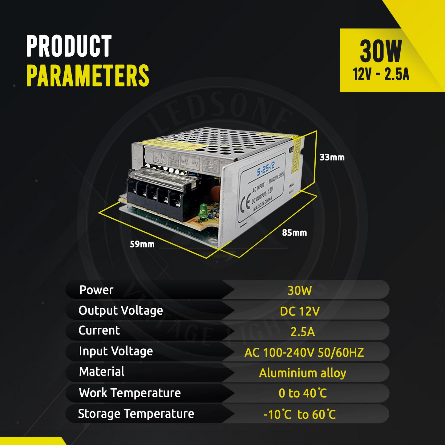 DC 12V 2.5 Amp Switching Power Supply for LED Strips CCTV~1009