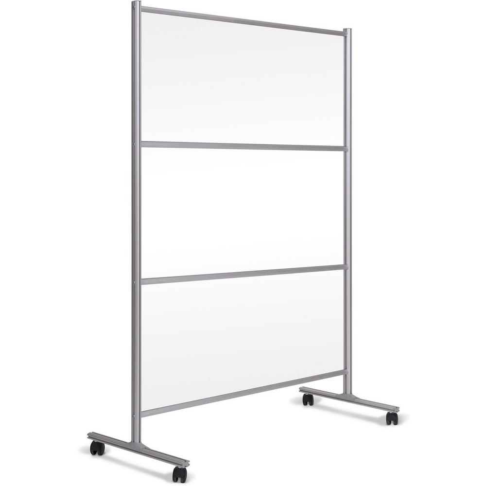 Bi-silque Mobile Glass Panel Divider - 50" Width x 22" Depth x 80.3" Height - Glass - Aluminum, Transparent