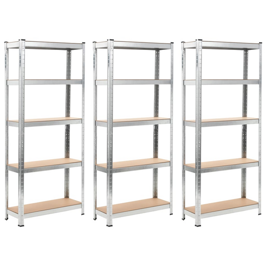 vidaXL 5-Layer Shelves 3 pcs Silver Steel&Engineered Wood