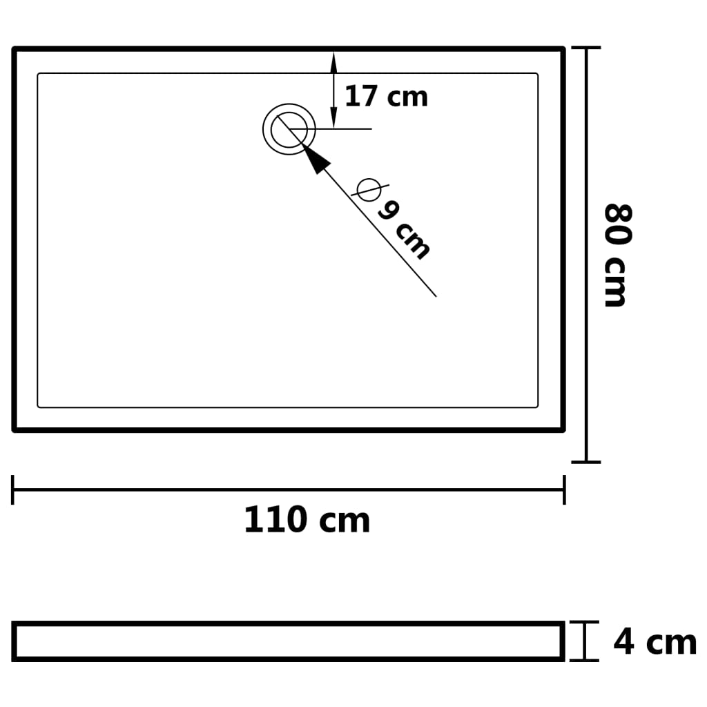 vidaXL Rectangular ABS Shower Base Tray White 31.5"x43.3"