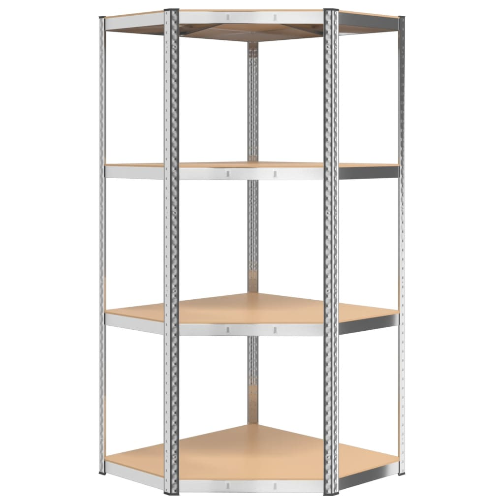 vidaXL 4-Layer Corner Shelf Silver Steel&Engineered Wood