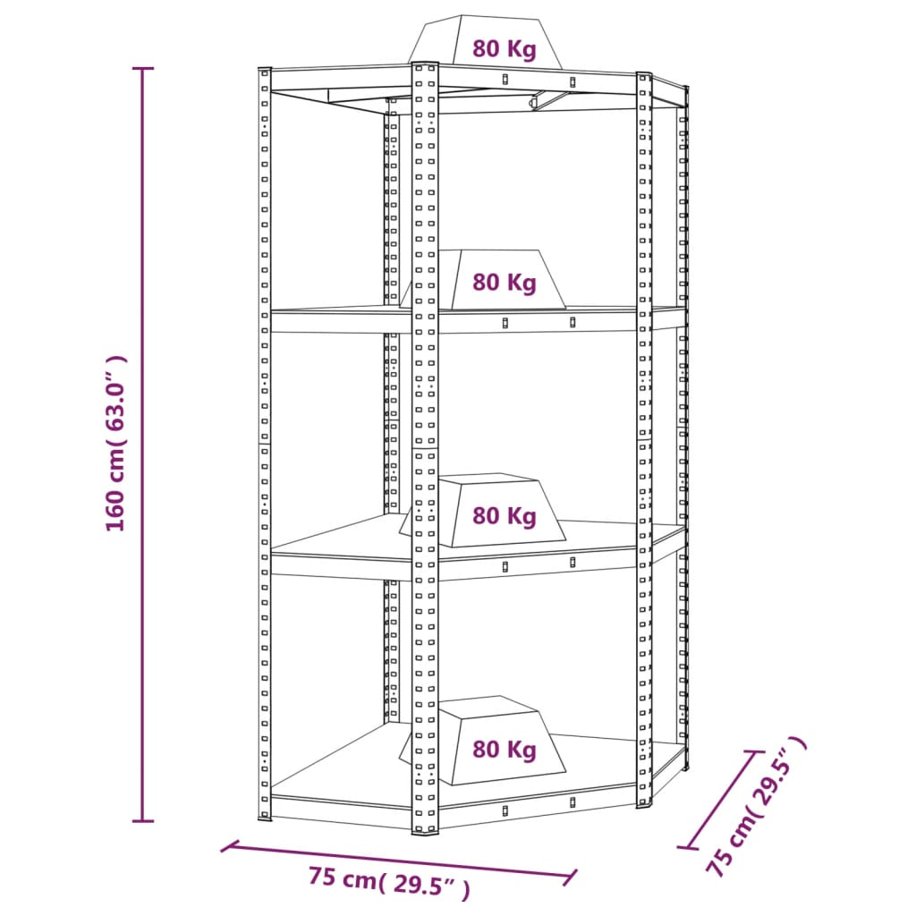 vidaXL 4-Layer Corner Shelf Silver Steel&Engineered Wood