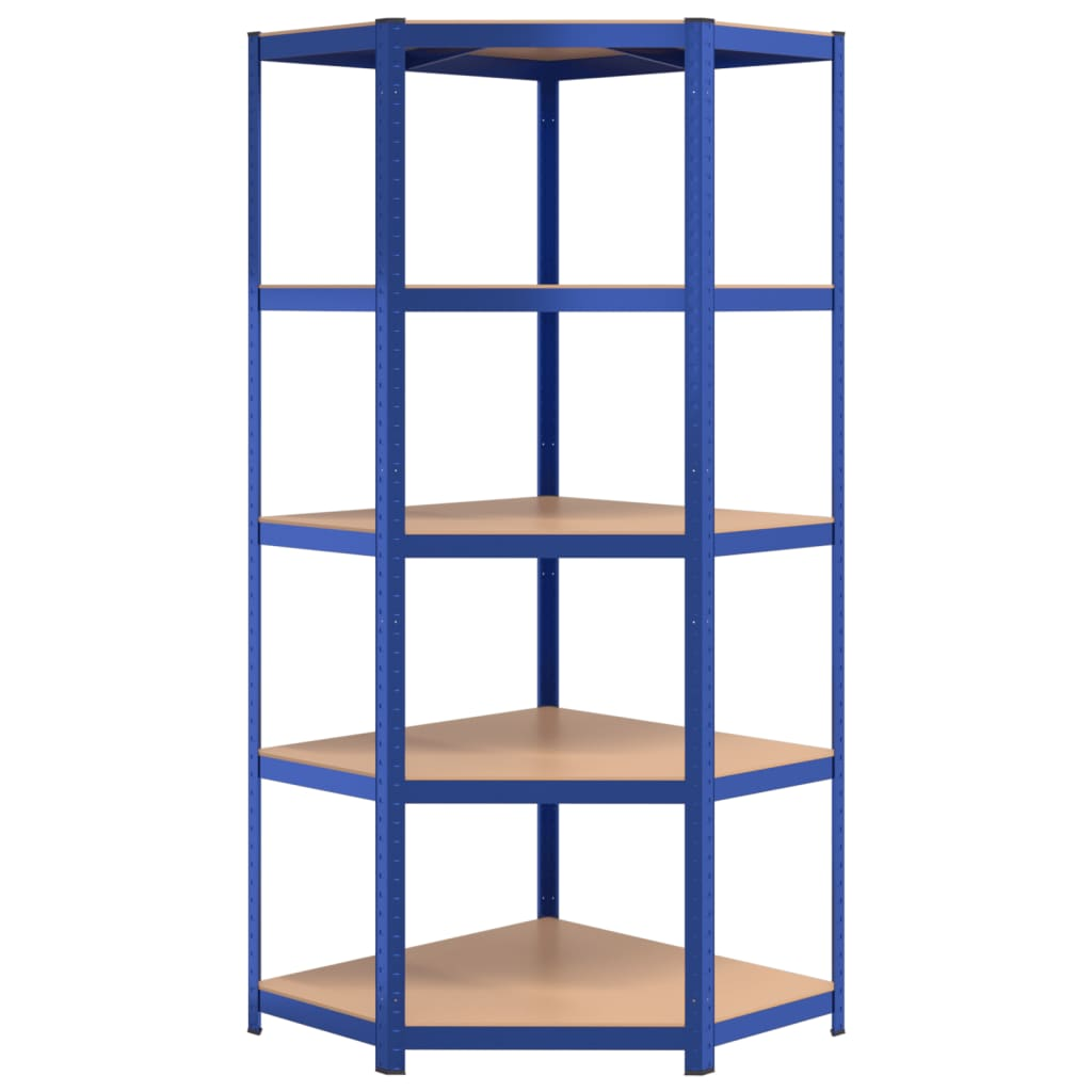 vidaXL 5-Layer Corner Shelf Blue Steel&Engineered Wood