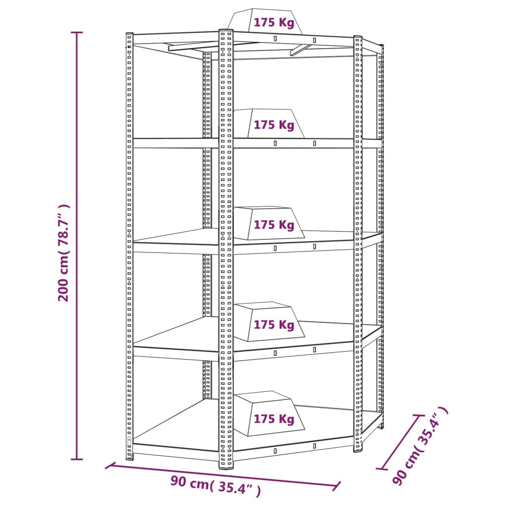 vidaXL 5-Layer Corner Shelf Anthracite Steel&Engineered Wood