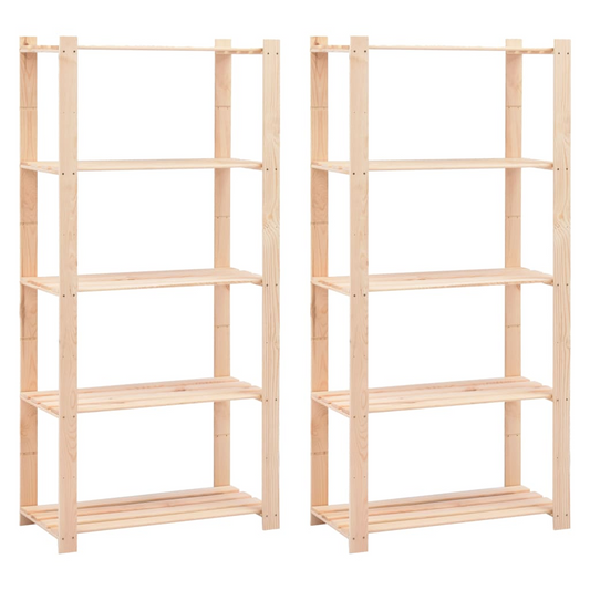 vidaXL 5-Tier Storage Racks 2 pcs 31.5"x15"x66.9" Solid Pinewood 551.2 lb