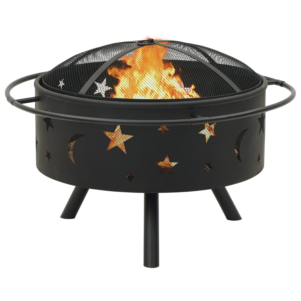 vidaXL Fire Pit with Poker 29.9" XXL Steel