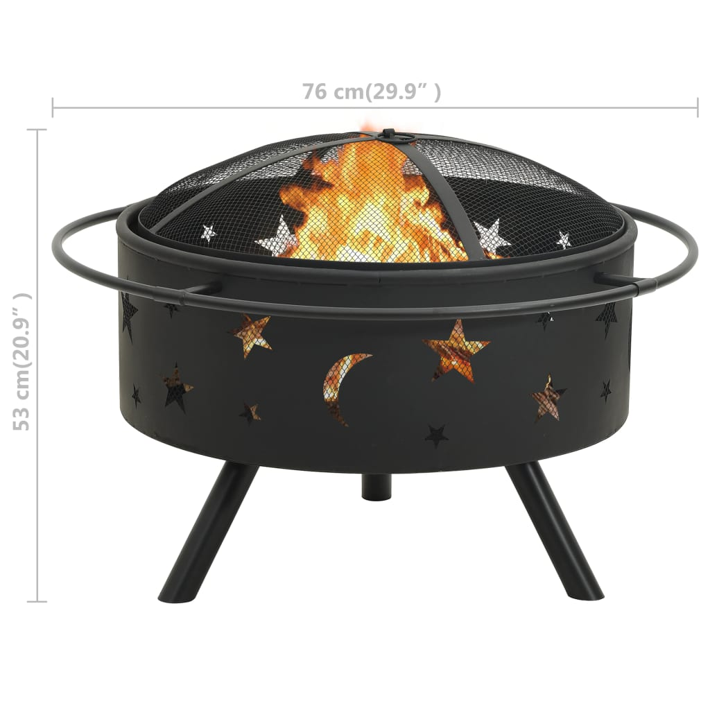 vidaXL Fire Pit with Poker 29.9" XXL Steel