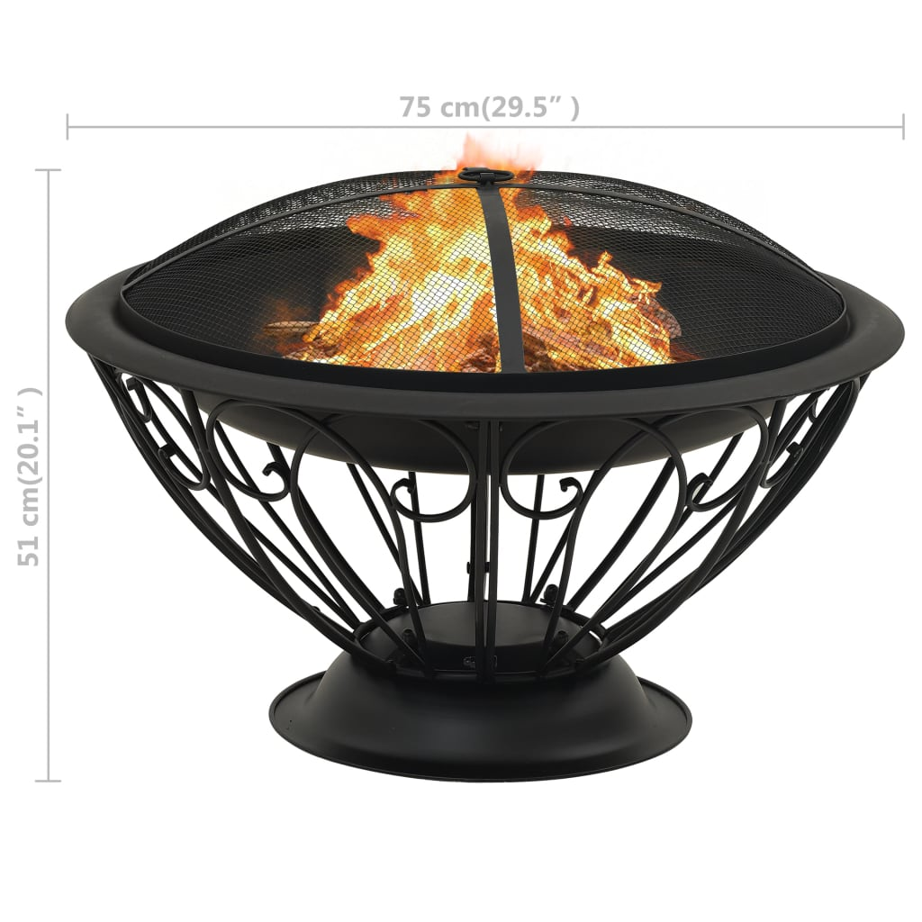 vidaXL Fire Pit with Poker 29.5" XXL Steel