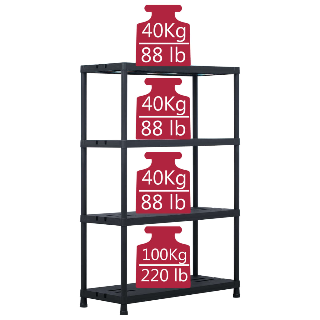 vidaXL Storage Shelf Rack Black 485 lb 35.4"x15.7"x54.3" Plastic