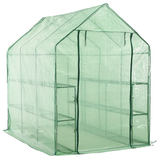 vidaXL Walk-in Greenhouse with 12 Shelves Steel 56.3"x84.5"x77.2"