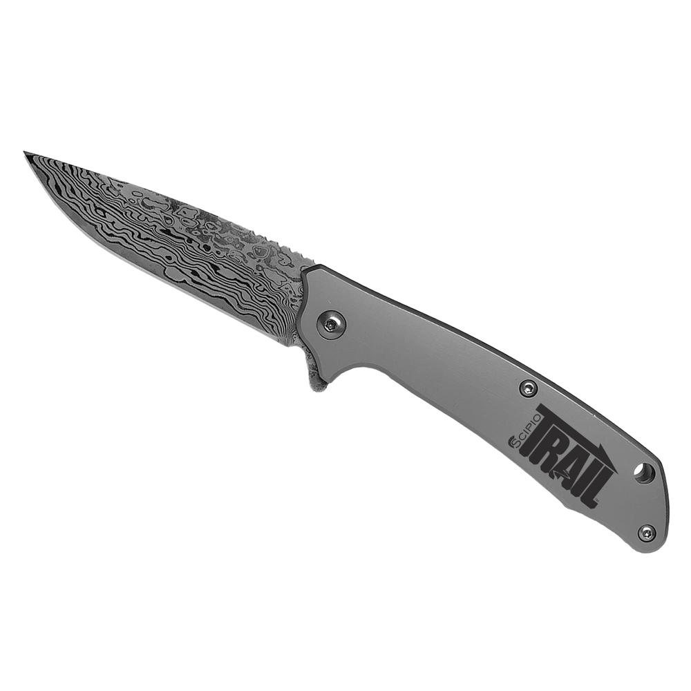 Scipio Maverick Ball-Bearing Pocket Knife FAB041M - Damascus Layered Steel Trail Knife with 3.25-Inch Blade - Silver