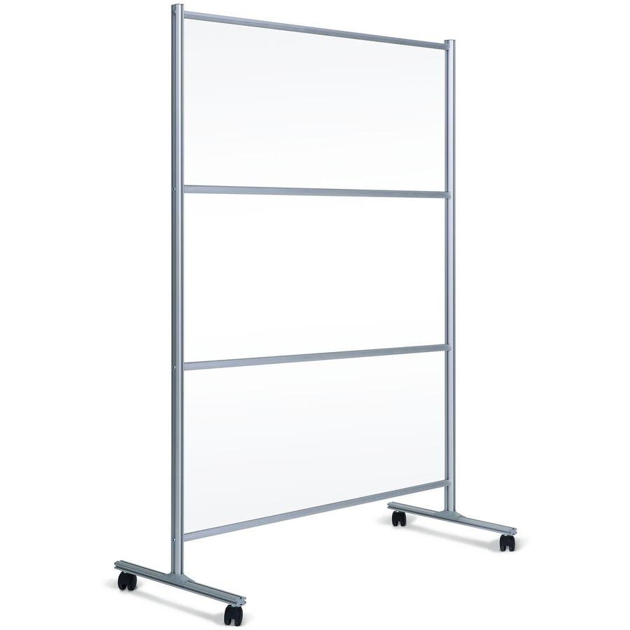 Bi-silque Mobile Glass Panel Divider - 50" Width x 22" Depth x 80.3" Height - Glass - Aluminum, Transparent