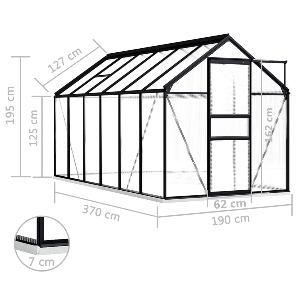 vidaXL Greenhouse with Base Frame Anthracite Aluminum 75.7 ft²