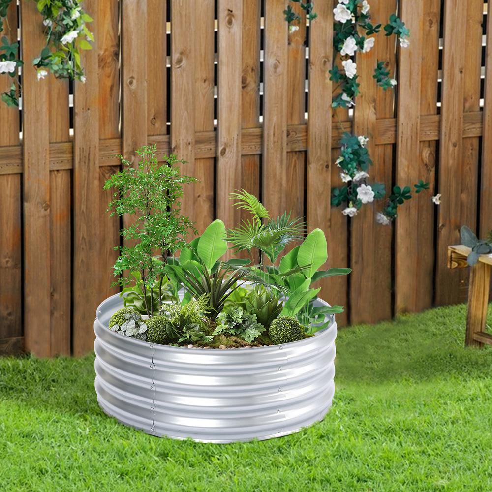 35.38in Round Galvanized Steel Raised Garden Bed