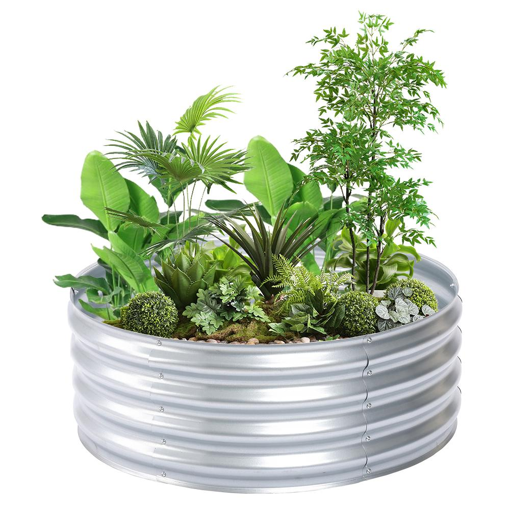 35.38in Round Galvanized Steel Raised Garden Bed