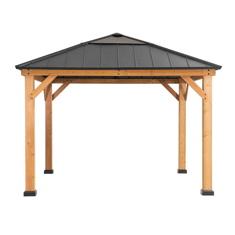 Sunjoy 11 x 11ft Patio Cedar Framed Gazebo with Steel Roof Hardtop