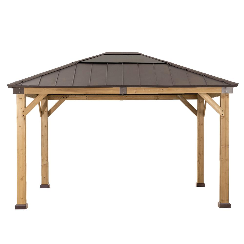 Outdoor Patio Cedar Framed Gazebo with Steel and Polycarbonate Hip Roof Hardtop