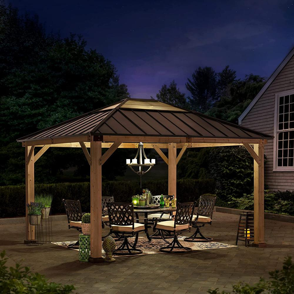 Outdoor Patio Cedar Framed Gazebo with Steel and Polycarbonate Hip Roof Hardtop