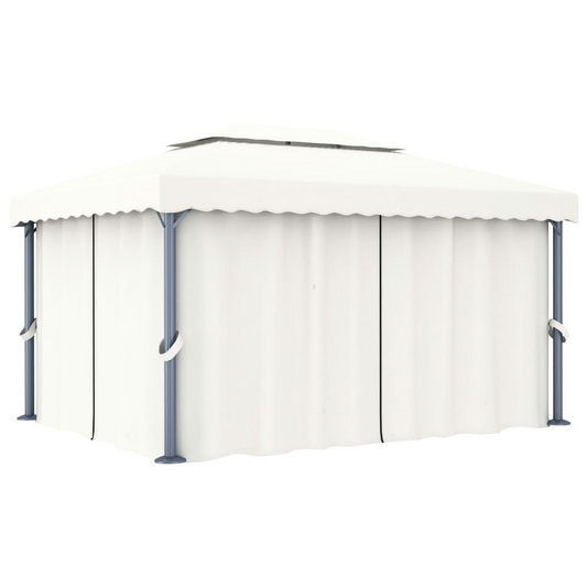 vidaXL Gazebo with Curtain 13.1'x9.8' Cream White Aluminum