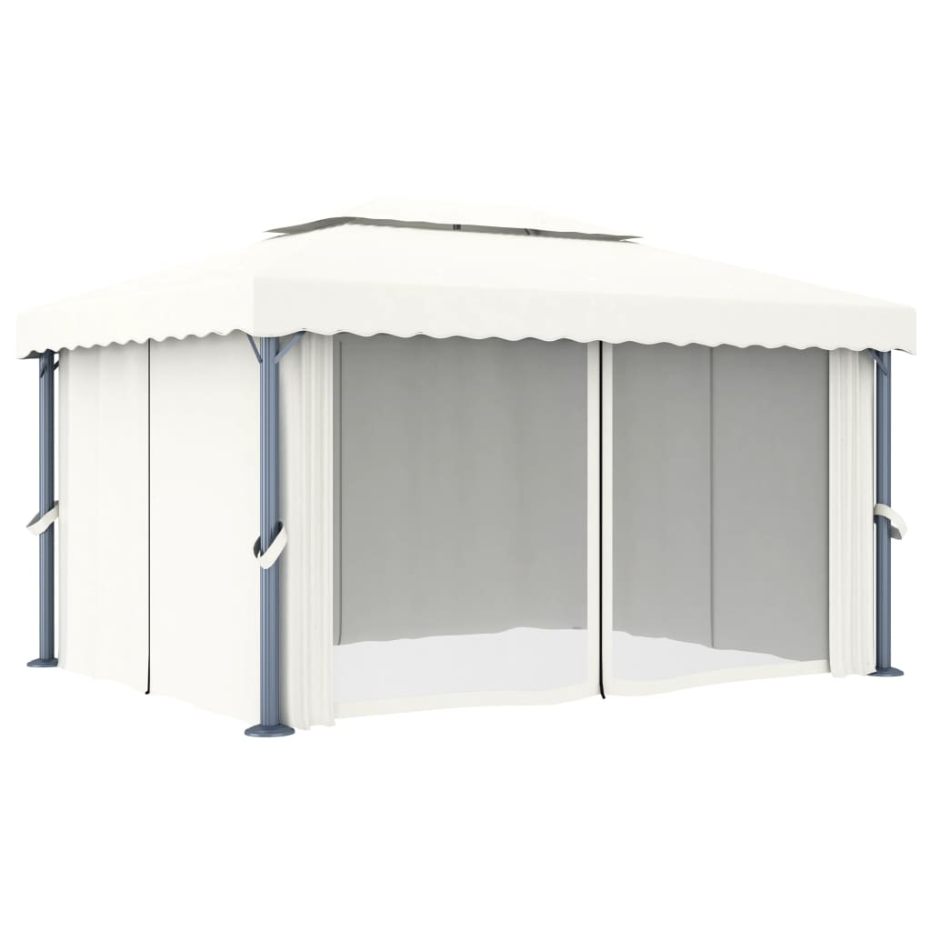 vidaXL Gazebo with Curtain 13.1'x9.8' Cream White Aluminum