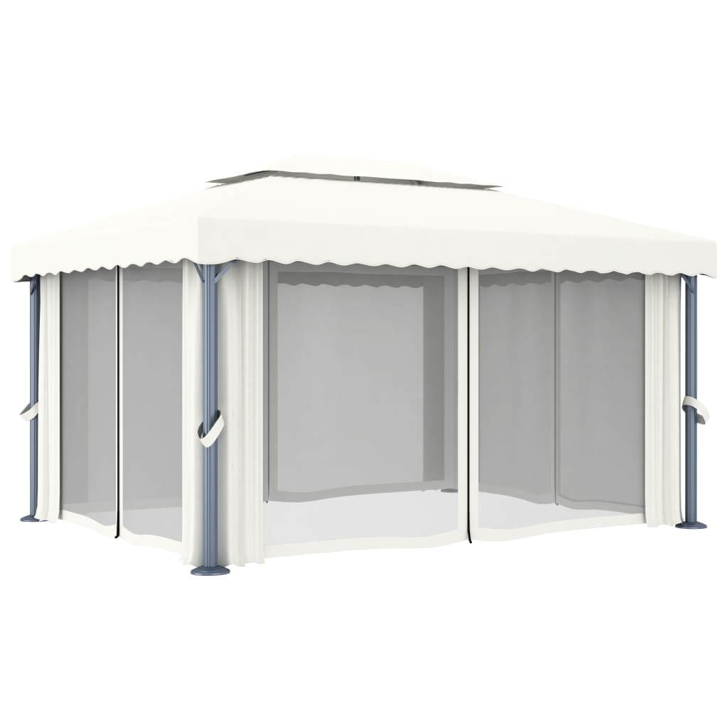 vidaXL Gazebo with Curtain 13.1'x9.8' Cream White Aluminum