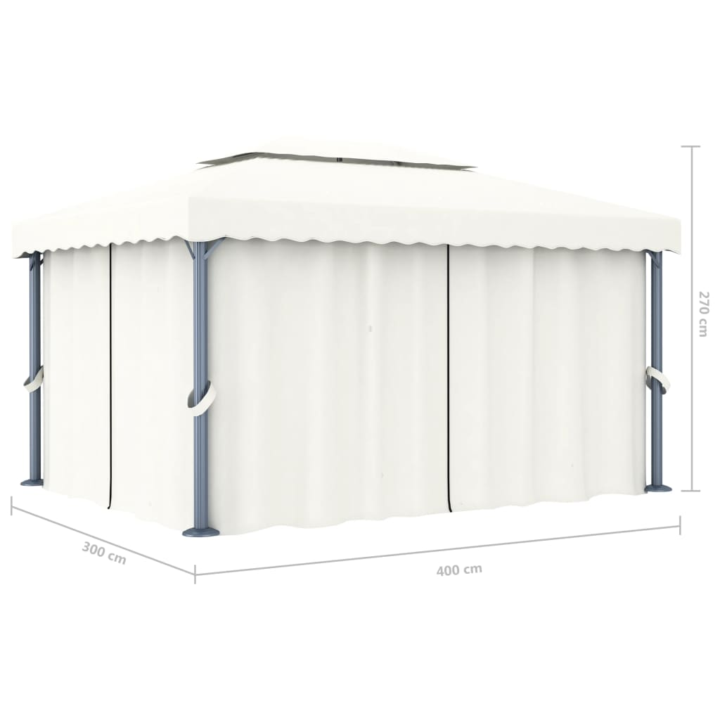 vidaXL Gazebo with Curtain 13.1'x9.8' Cream White Aluminum