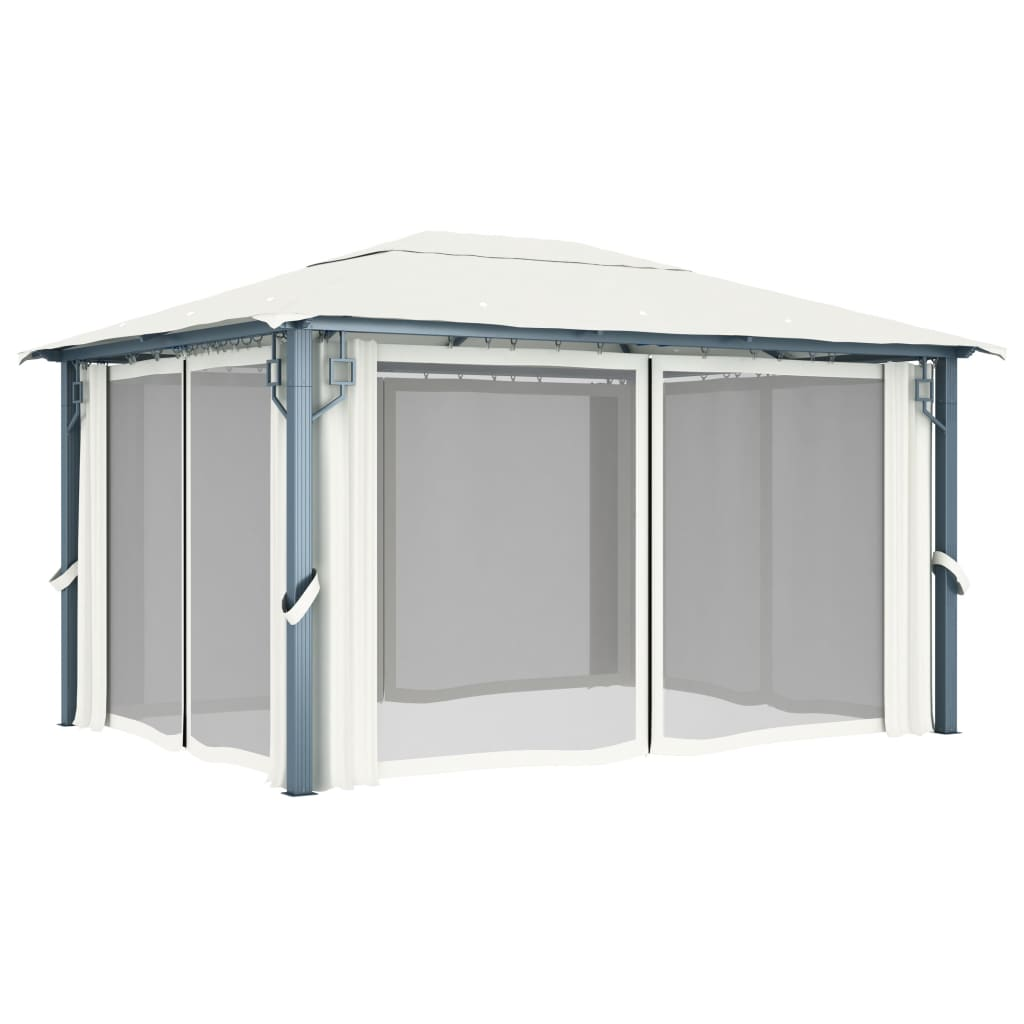 vidaXL Gazebo with Curtain 157.5"x118.1" Cream Aluminum