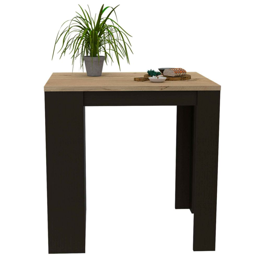 Kitchen Counter Dining Table Toledo, Three Side Shelves, Black Wengue / Pine Finish