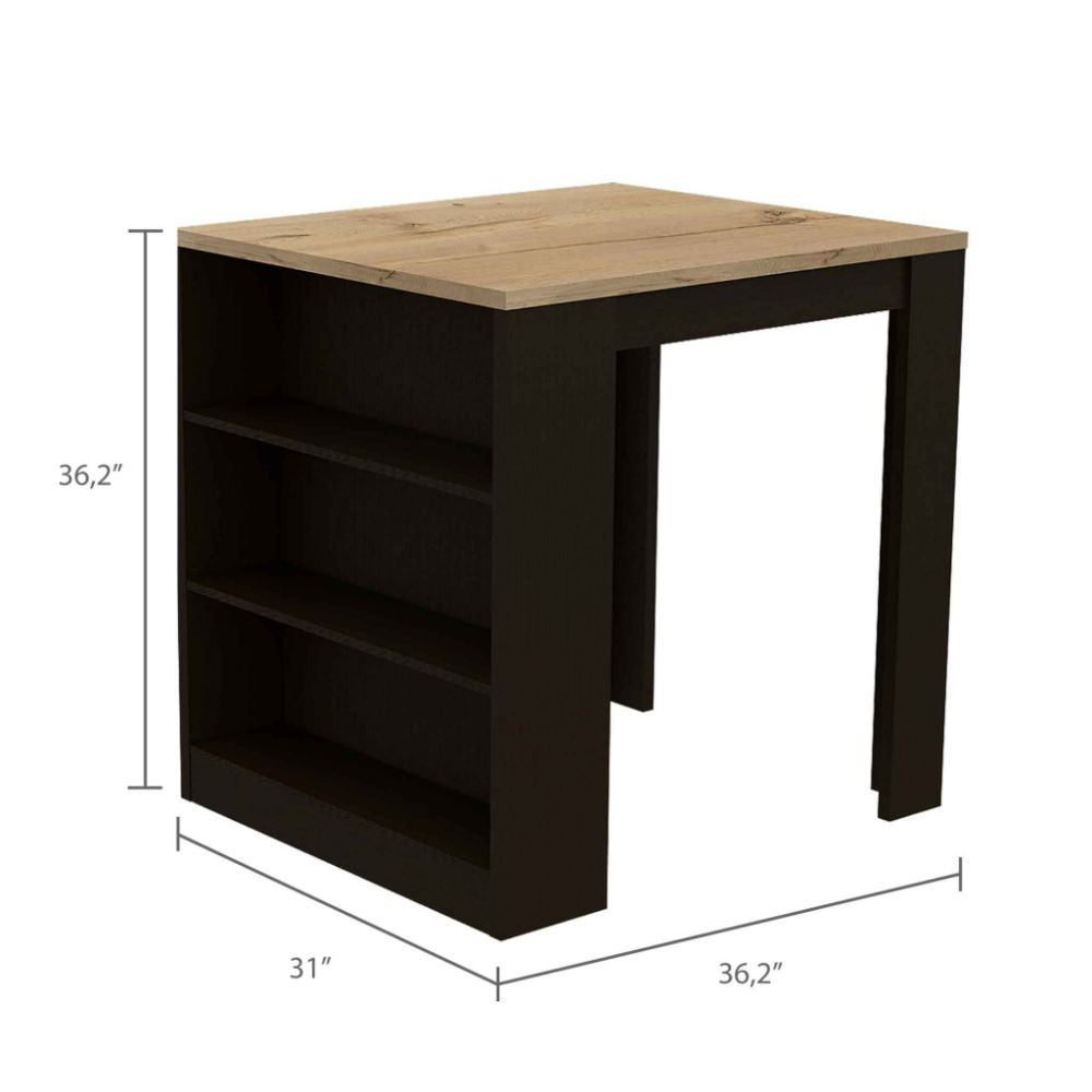 Kitchen Counter Dining Table Toledo, Three Side Shelves, Black Wengue / Pine Finish