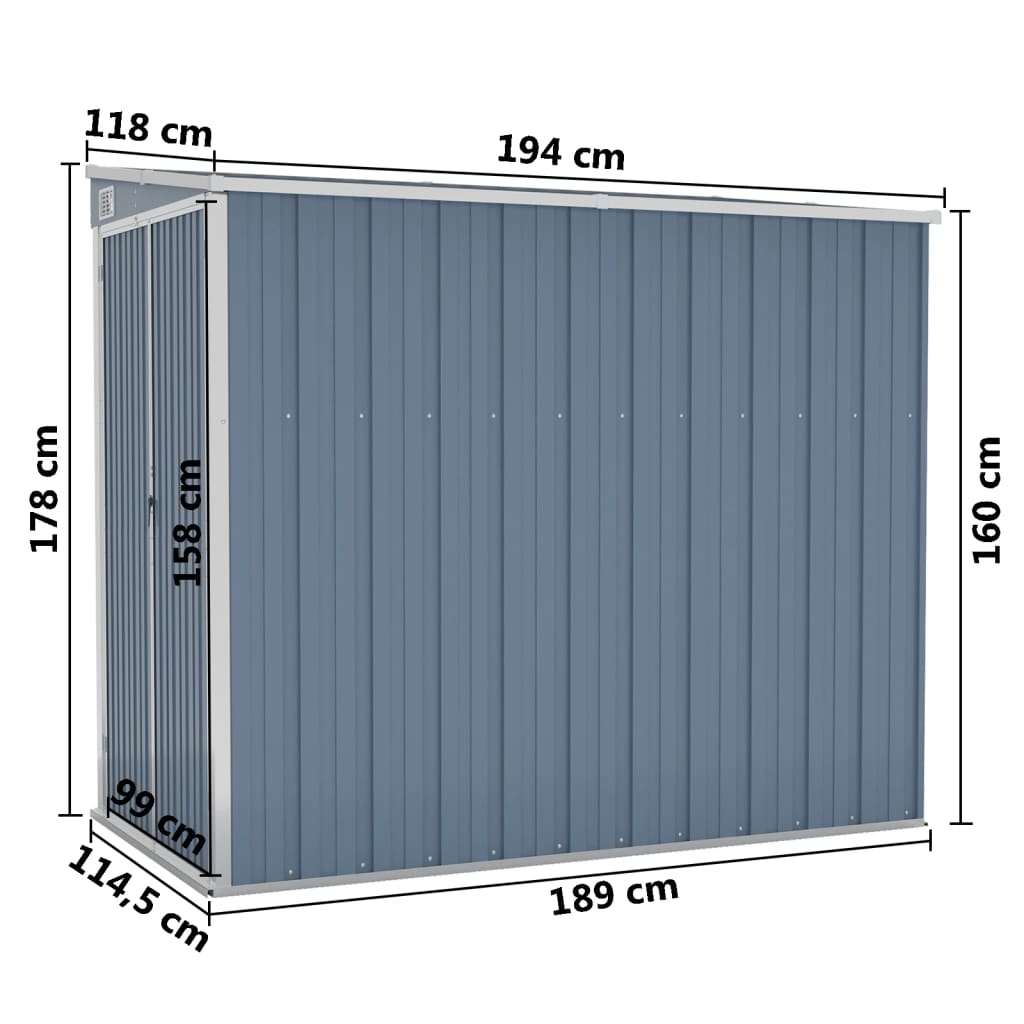 vidaXL Wall-mounted Garden Shed Gray 46.5"x76.4"x70.1" Galvanized Steel