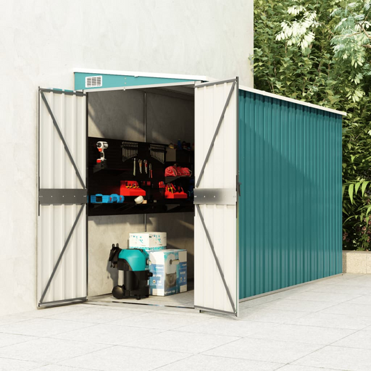 vidaXL Wall-mounted Garden Shed Green 46.5"x113.4"x70.1" Galvanized Steel