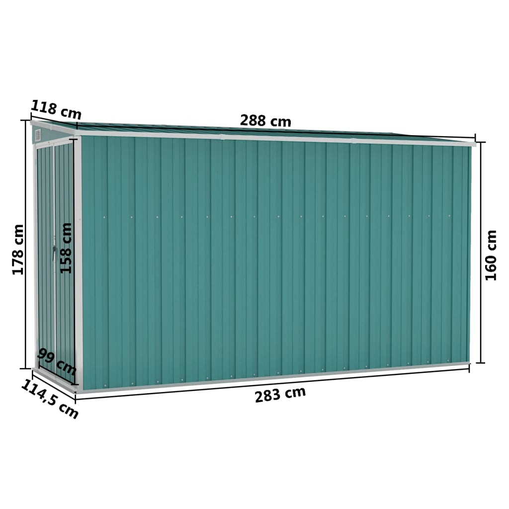 vidaXL Wall-mounted Garden Shed Green 46.5"x113.4"x70.1" Galvanized Steel