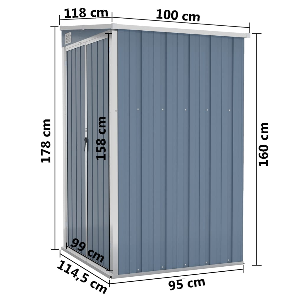 vidaXL Wall-mounted Garden Shed Gray 46.5"x39.4"x70.1" Galvanized Steel