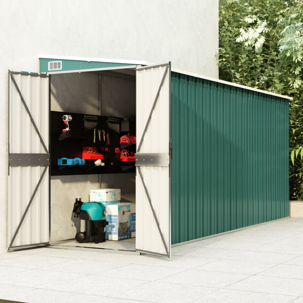 vidaXL Wall-mounted Garden Shed Green 46.5"x150.4"x70.1" Galvanized Steel