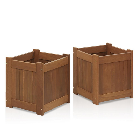 Furinno Tioman Hardwood Flower Box in Teak Oil, Pack of 2, 2-FG16450