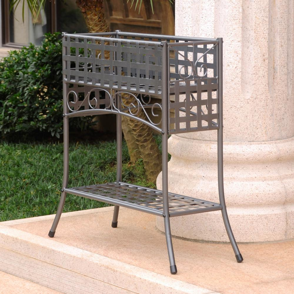 Mandalay Rectangular Iron Plant Stand, Hammered Pewter