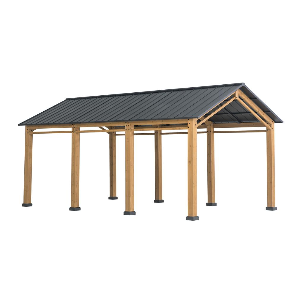 Cedar Wood Frame Carport Outdoor Patio Hardtop Gazebo