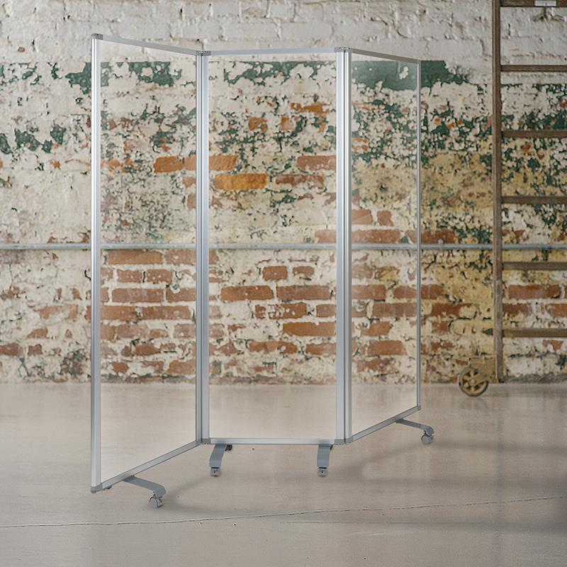 Acrylic Mobile Partition with Lockable Casters, 72"H x 24"L