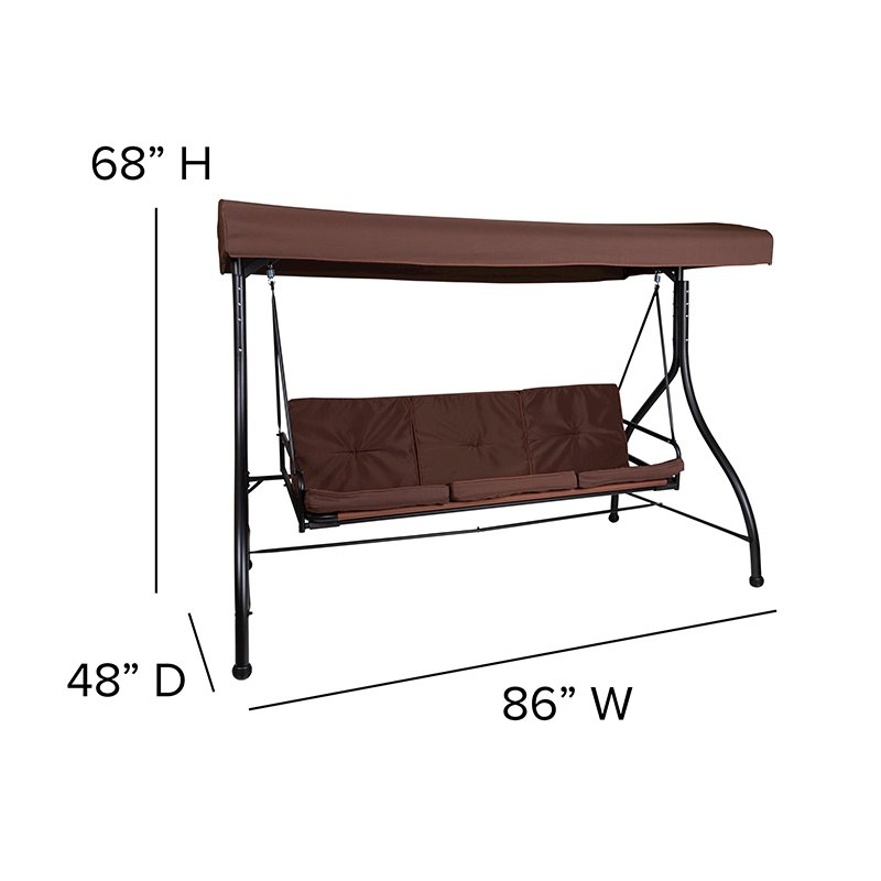 3-Seat Steel Converting Patio Swing Canopy Hammock with Cushions (Brown)