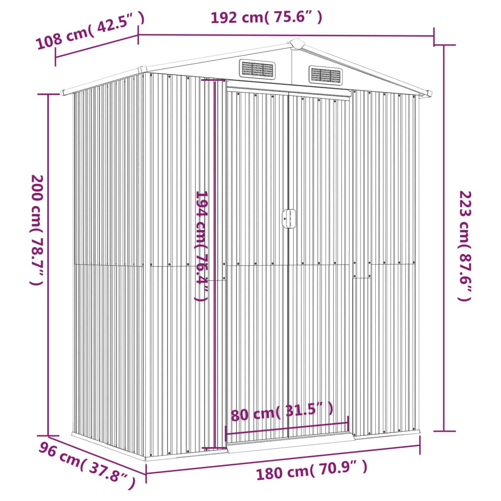 vidaXL Garden Shed Green 75.6"x42.5"x87.8" Galvanized Steel