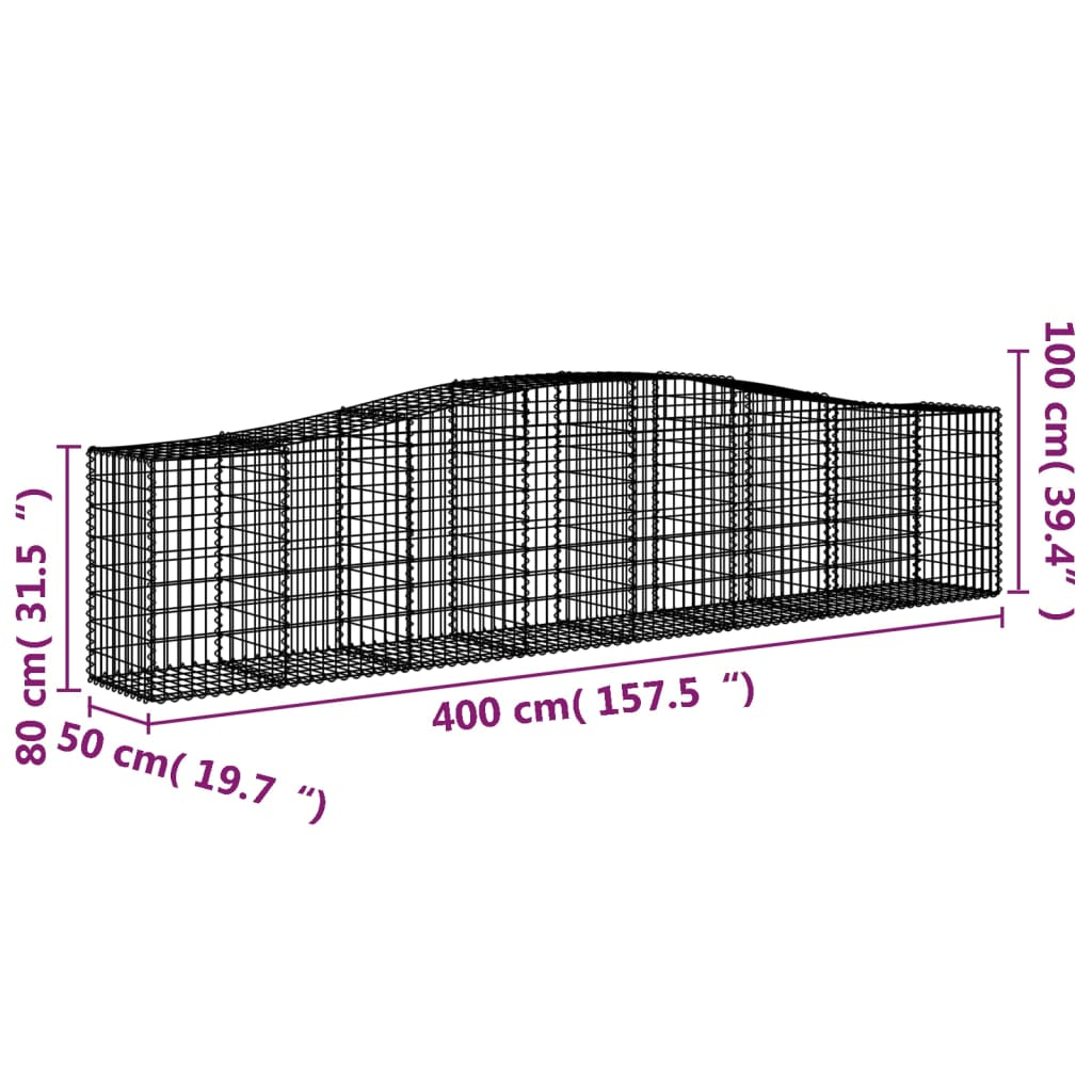 vidaXL Arched Gabion Basket 157.5"x19.7"x31.5"/39.4" Galvanized Iron