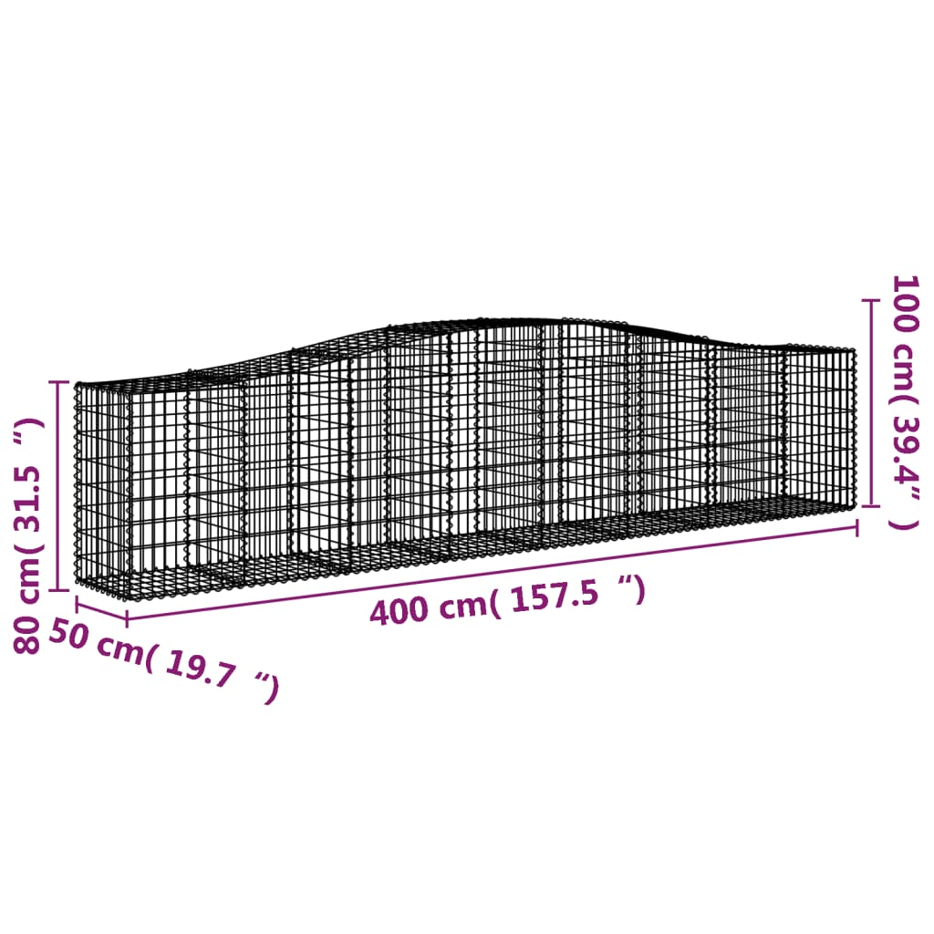 vidaXL Arched Gabion Baskets 3 pcs 157.5"x19.7"x31.5"/39.4" Galvanized Iron