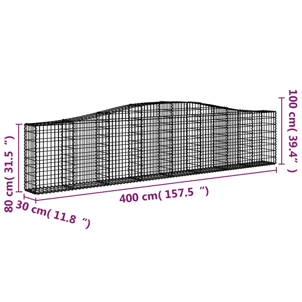 vidaXL Arched Gabion Baskets 3 pcs 157.5"x11.8"x31.5"/39.4" Galvanized Iron