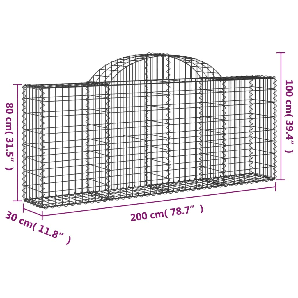 vidaXL Arched Gabion Baskets 3 pcs 78.7"x11.8"x31.5"/39.4" Galvanized Iron