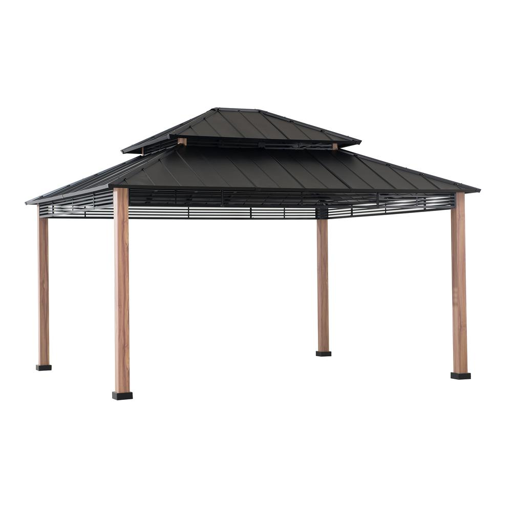 Roberts Outdoor Patio Steel Frame Hardtop Gazebo with 2-Tier  Steel Roof