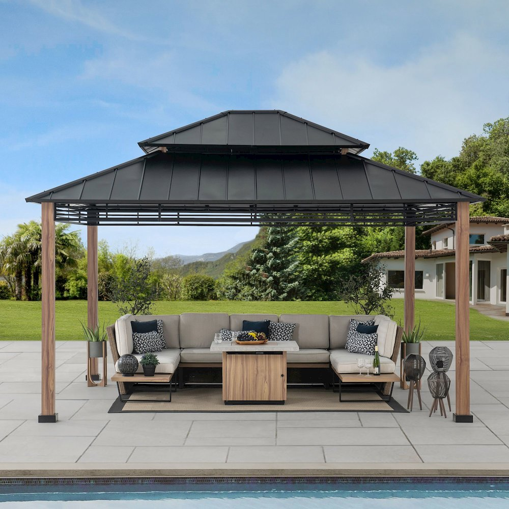 Roberts Outdoor Patio Steel Frame Hardtop Gazebo with 2-Tier  Steel Roof