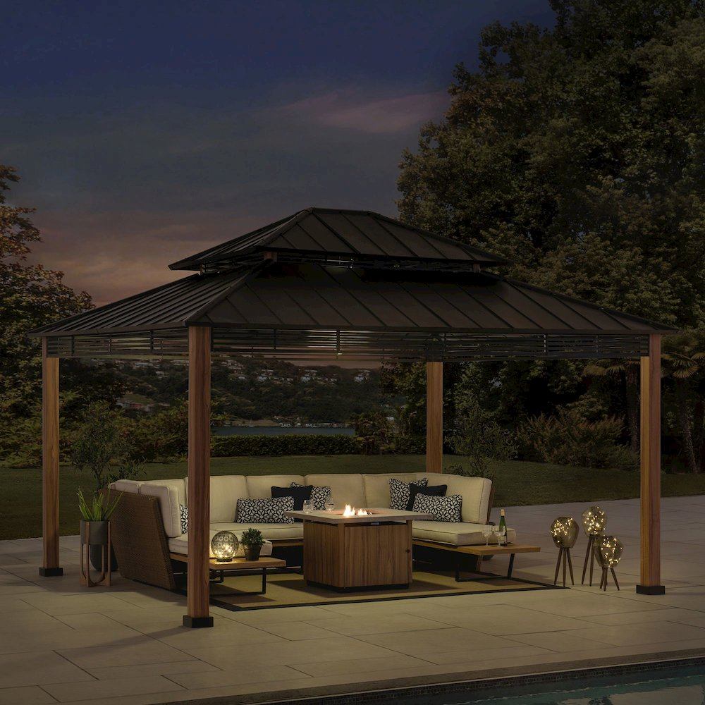 Roberts Outdoor Patio Steel Frame Hardtop Gazebo with 2-Tier  Steel Roof