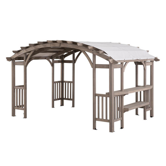 Outdoor Cedar Wood Framed Arched Pergola with weather-resistant canopy for Patio