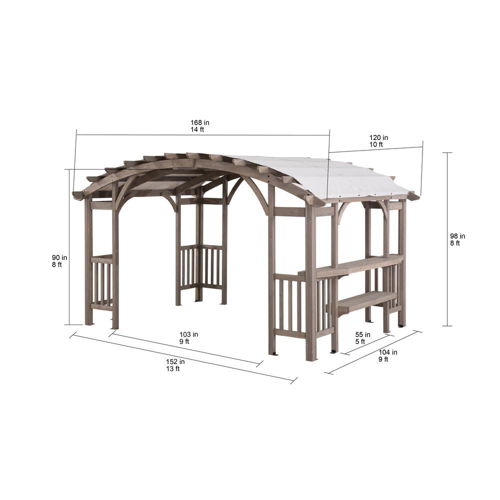 Outdoor Cedar Wood Framed Arched Pergola with weather-resistant canopy for Patio